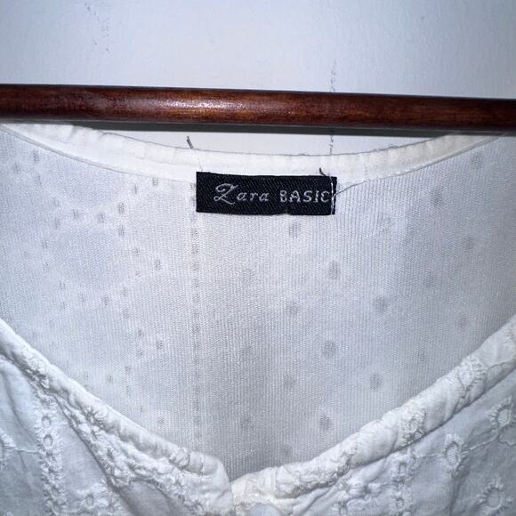 Zara Basic White Puff Sleeve Floral Embroidered Dress Cottagecore M/L - Picture 11 of 13